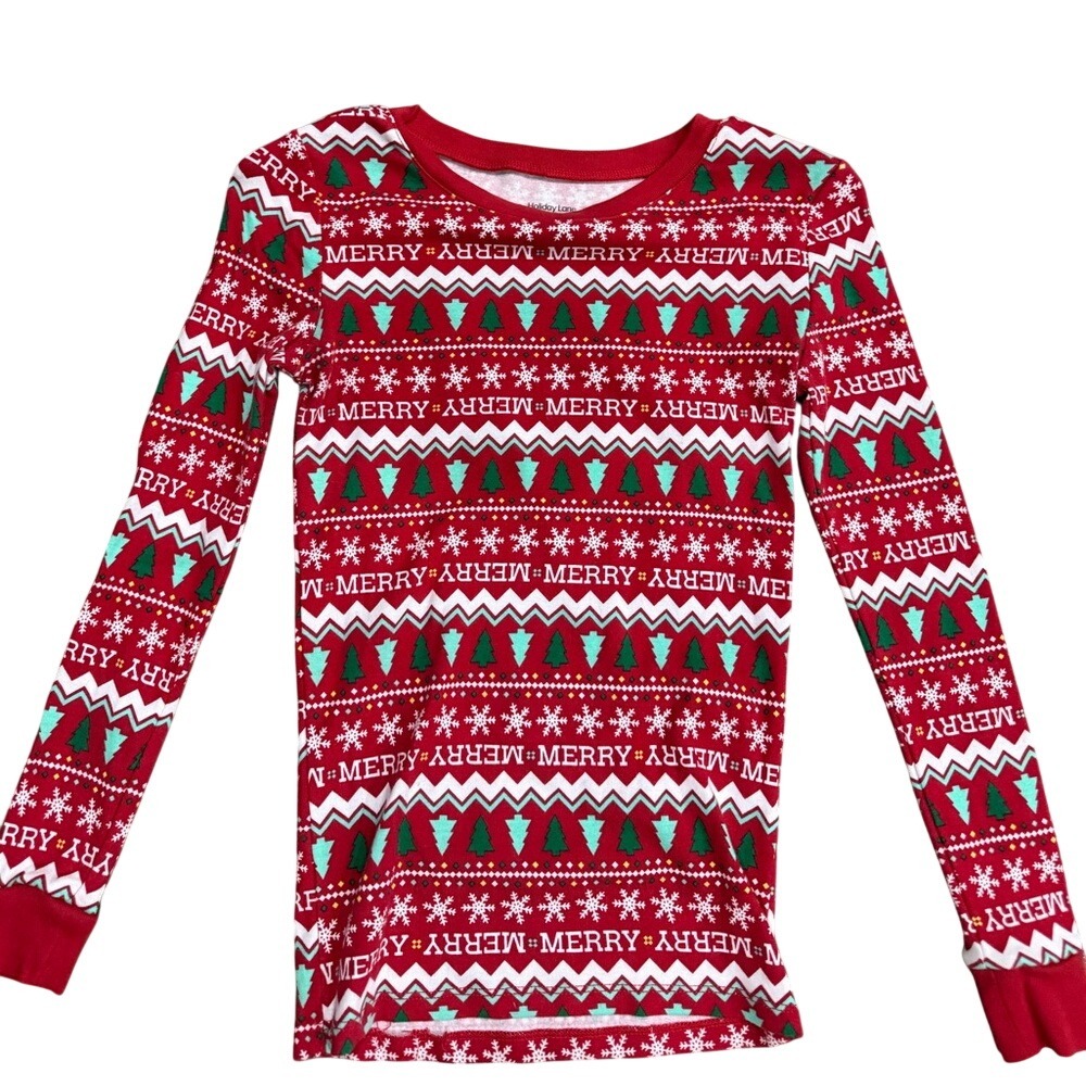 Holiday Lane Red Fair Isle Christmas Tree Merry Pajama Set Kids Size 14 - Picture 4 of 9